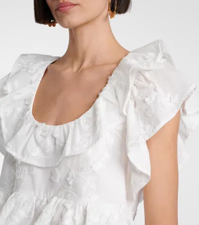 Dorothee Schumacher Slees Embroidered Ruffled Cotton Top In White