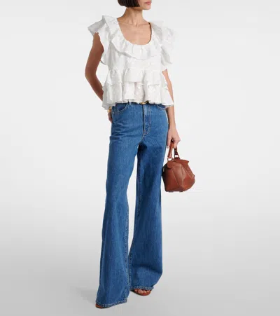 Dorothee Schumacher Slees Embroidered Ruffled Cotton Top In White