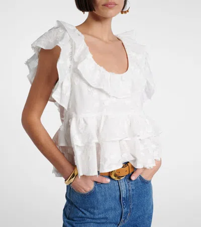 Dorothee Schumacher Slees Embroidered Ruffled Cotton Top In White