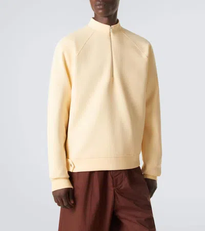 Plan C Cotton-blend Half-zip Sweatshirt In Yellow