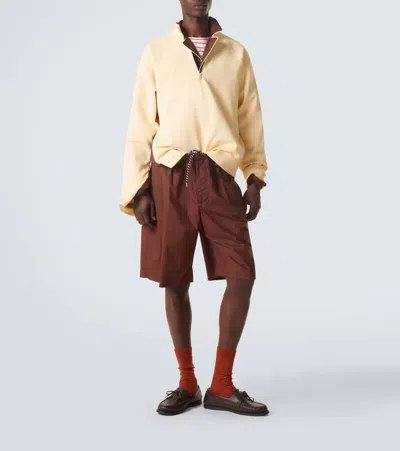 Plan C Cotton-blend Half-zip Sweatshirt In Yellow