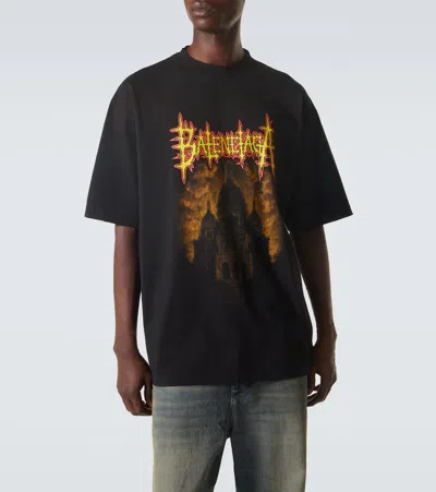 Balenciaga Printed Cotton Jersey T-shirt In Black