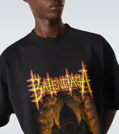 Balenciaga Printed Cotton Jersey T-shirt In Black