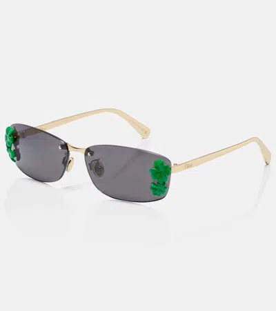 Dior Clover Embellished Rectangular Sunglasses In Gold