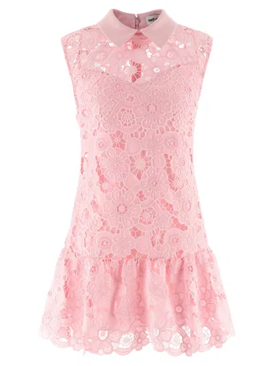 Self-portrait Pink Lace Collared Mini Dress In Multi