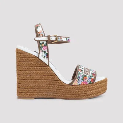 Dolce & Gabbana Leather-trimmed Embroidered Canvas Platform Wedge Sandals In Brown