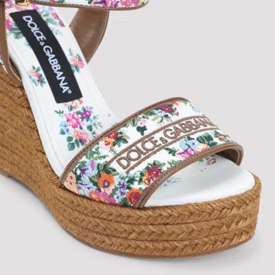 Dolce & Gabbana Leather-trimmed Embroidered Canvas Platform Wedge Sandals In Brown