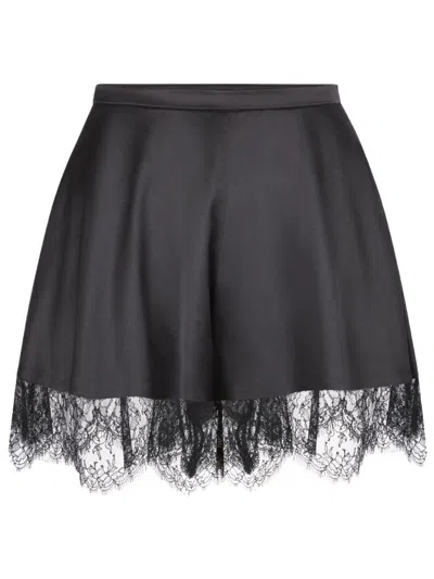 Nina Ricci Silk High Waist Mini Shorts Lace Trim In Black