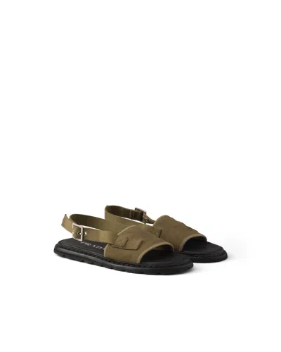Prada Canvas Sandals In Brown