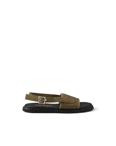 Prada Canvas Sandals In Brown
