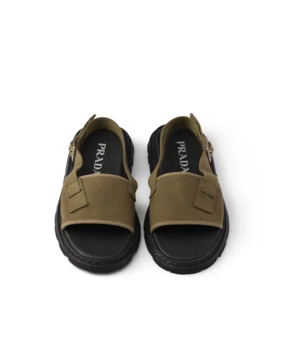 Prada Canvas Sandals In Brown