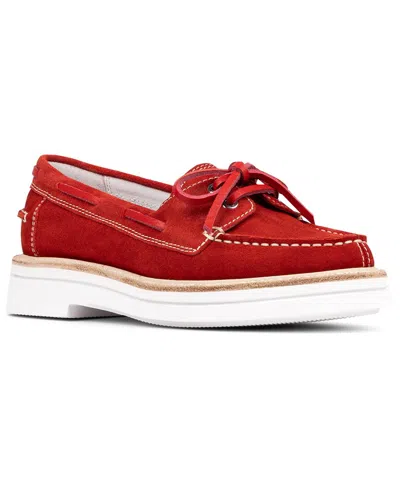 Donald Pliner Harlie02 Suede Lug Bottom Boat Shoe In Red
