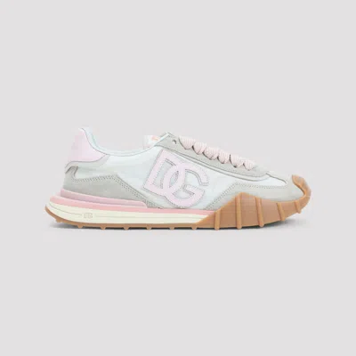 Dolce & Gabbana Dg Athletic Sneakers In Ivory And Pink Fabric And Leather In Multi