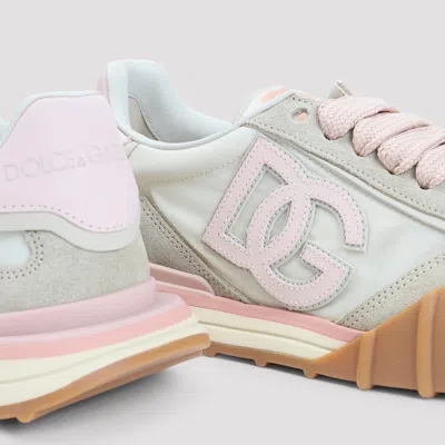 Dolce & Gabbana Dg Athletic Sneakers In Ivory And Pink Fabric And Leather In Multi