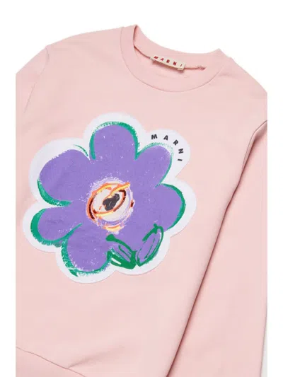 Marni Kids Flower Patch Crewneck Sweatshirt In Pink
