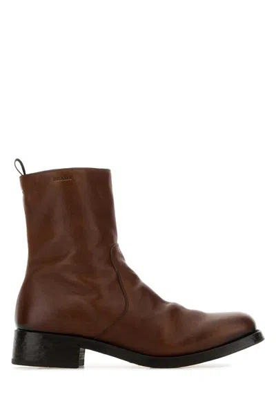 Prada Brown Leather Boots In Brown