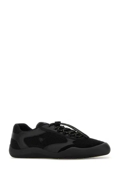 Prada Speedrock Leather And Mesh Fabric Sneakers Shoes In Black