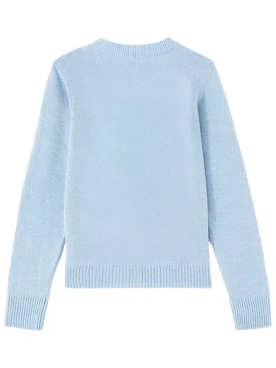 Ganni Wool Crew Neck Sweater Graphic Print In Blue
