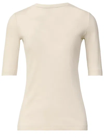 Fabiana Filippi Ribbed Cotton Jersey U Neck T-shirt Filo Diamante Detail In White