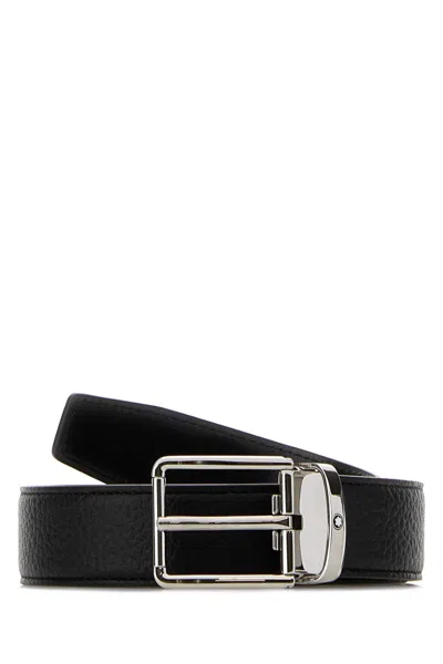 Montblanc Leather Reversible Belt Adjustable Length Textured In Black