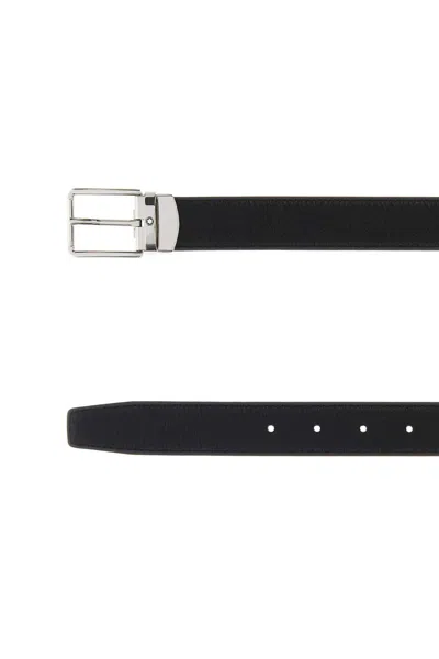 Montblanc Leather Reversible Belt Adjustable Length Textured In Black