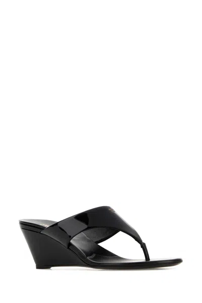 Prada Black Leather Thong Mules In Multi