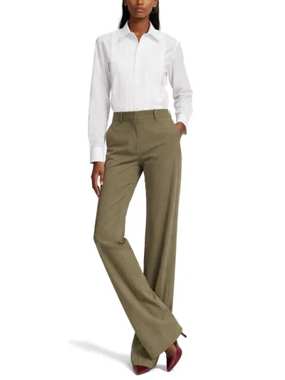 Victoria Beckham Tailored Straight Leg Trouser In Sage Melange In Green