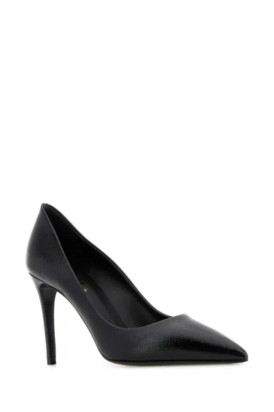 Prada Leather Pumps Pointed Toe Textured Finish In Black
