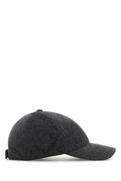 Prada Dark Grey Flannel Baseball Cap In Gray