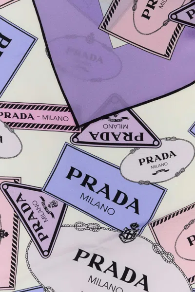 Prada Printed Twill Scarf Rectangular Shape In Purple