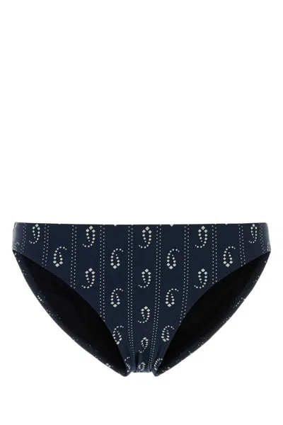 Tory Burch Stretch Nylon Bikini Bottom With Patterned Design In Blue
