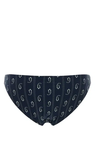Tory Burch Stretch Nylon Bikini Bottom With Patterned Design In Blue