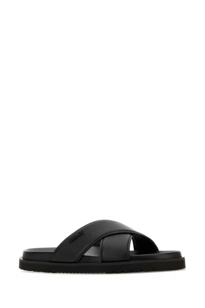 Versace Logo-lettering Leather Slides In Black