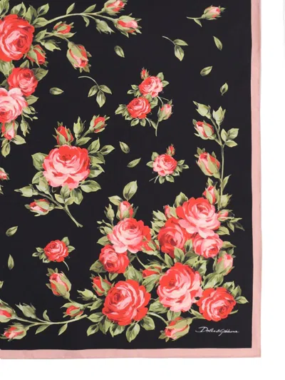 Dolce & Gabbana 90x90 Cm Silk Twill Scarf With A Rose Bouquet Print In Animal Print