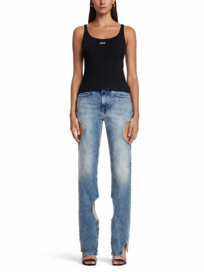 Off-white Stretch Cotton Tank Top Scoop Neckline In Black