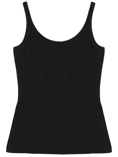 Off-white Stretch Cotton Tank Top Scoop Neckline In Black