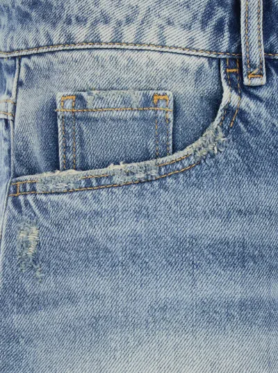 Icon Denim Blue Shorts With Wide Leg And Logo Patch On The Rear In Denim Woman In Blue