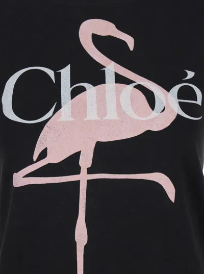 Chloé Women Black Crewneck T-shirt With Maxi Logo Print On The Front In Cotton Woman