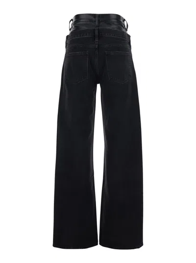 Agolde Elson Black Jeans With Double-layered Waist And Leather Details In Denim Woman