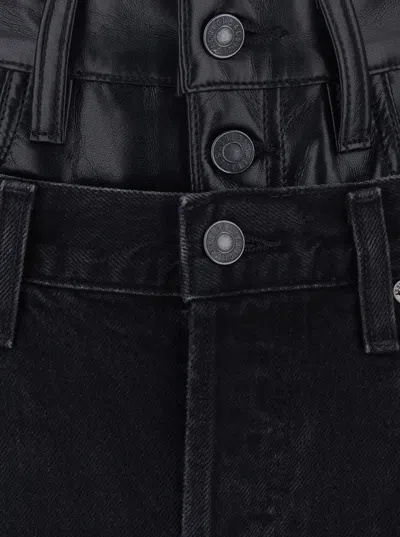 Agolde Elson Black Jeans With Double-layered Waist And Leather Details In Denim Woman