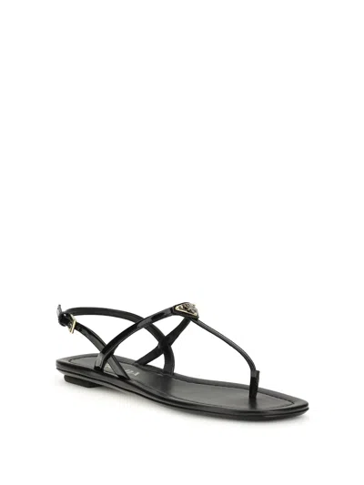 Prada Triangle Logo Patent Leather Thong Sandals In Multi