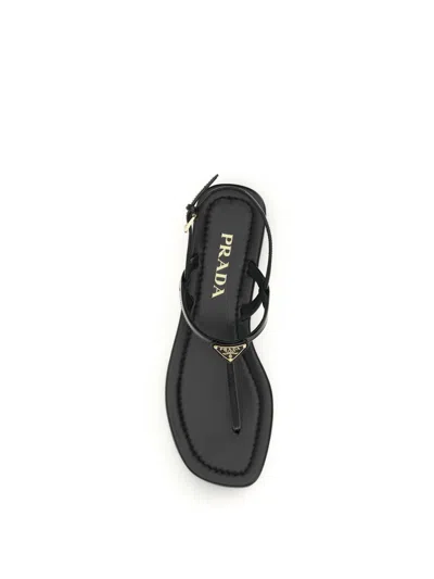 Prada Triangle Logo Patent Leather Thong Sandals In Multi