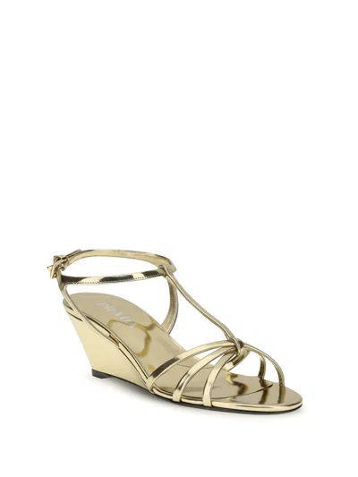 Prada Logo-detail Strap Sandals In Gold