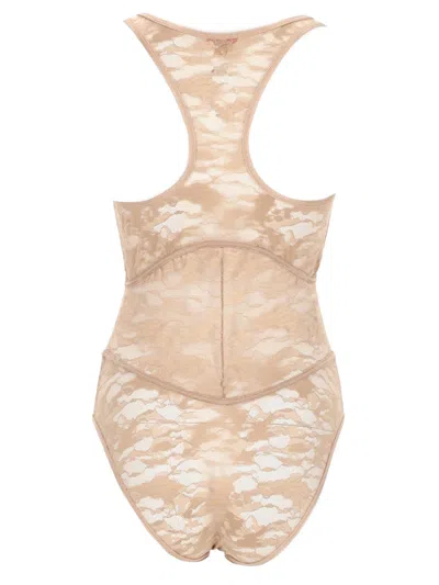 Diesel Nylon Bodysuit With Lace Design In White