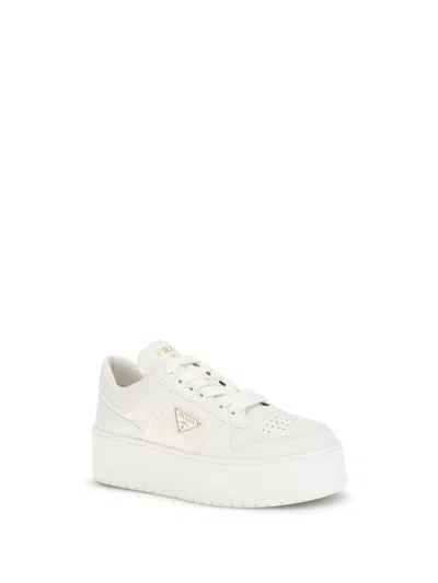 Prada Downtown Platform Leather Sneakers In White