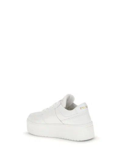 Prada Downtown Platform Leather Sneakers In White