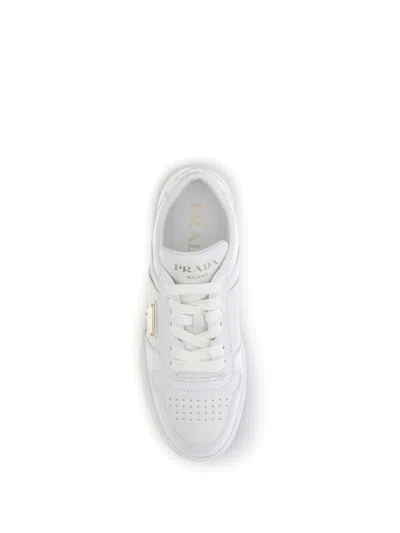 Prada Downtown Platform Leather Sneakers In White