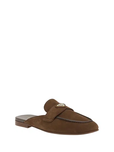 Prada Brown Calf Leather Bos Taurus Mules In Multi
