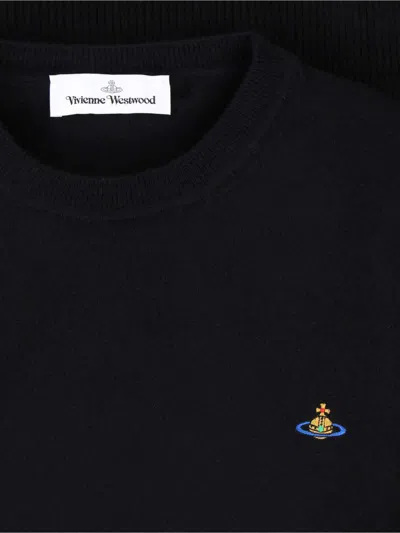 Vivienne Westwood Crewneck Sweater With Embroidered Emblem And Ribbed Details In Black