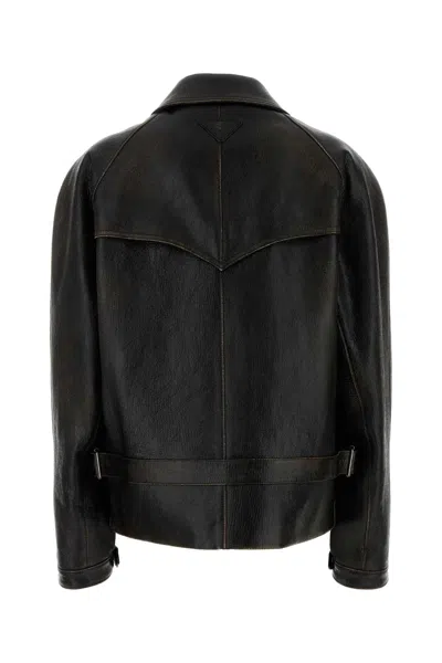 Prada Black Leather Jacket In Black